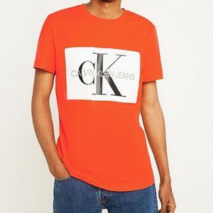 Calvin Klein 100% Cotton Monogram Box Logo Orange T-Shirt, Size Men's Small